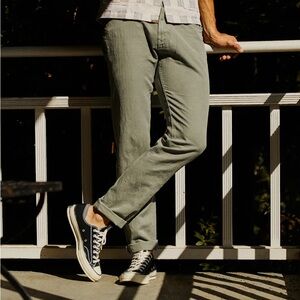 Billy Reid Steel Green Linen Pima Cotton 5 Pocket Lightweight Jeans Mens Size 33